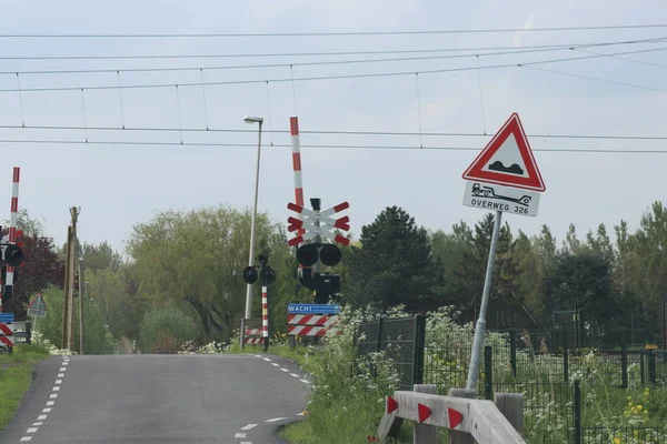 Railroad Crossing Sea Level Zuidplaspolder Lowest Area West Europe — Stock fotografie