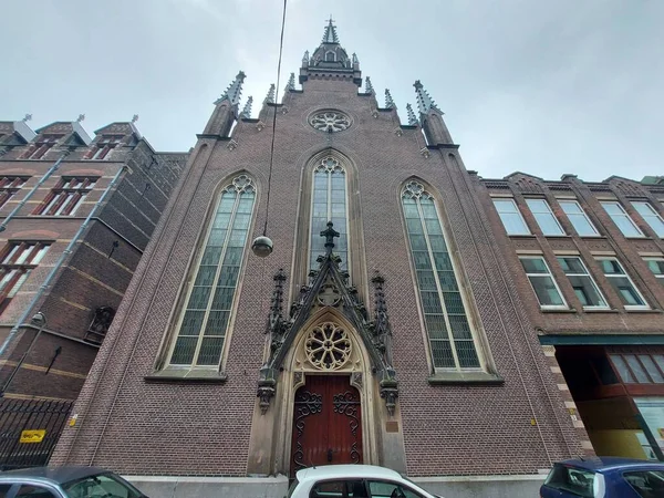 Alte Schule Und Die Deutsche Kirche Der Lange Houtstraat Den — Stockfoto