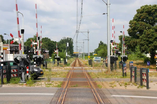 Hollanda Nın Zwolle Kentindeki Demiryolu Kavşağında Kamperlijntje Adlı Tek Raylı — Stok fotoğraf