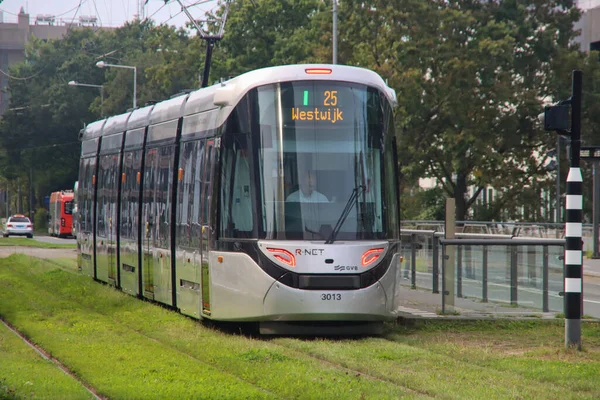 Silver Colored Urbos 100 Caf Tram Net Runned Gvb Netherlands — Stock Photo, Image