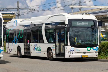 Hollanda 'nın Zwolle kentinde EBS RRRRReis tarafından toplu taşıma için elektrikli BYD otobüsleri