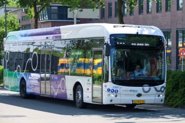 Hollanda 'nın Zwolle kentinde EBS RRRRReis tarafından toplu taşıma için elektrikli BYD otobüsleri
