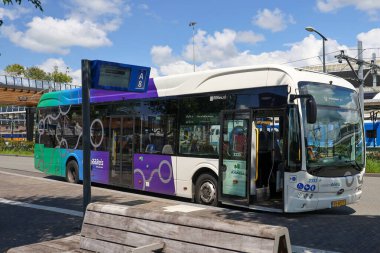 Hollanda 'nın Zwolle kentinde EBS RRRRReis tarafından toplu taşıma için elektrikli BYD otobüsleri