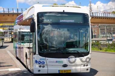 Hollanda 'nın Zwolle kentinde EBS RRRRReis tarafından toplu taşıma için elektrikli BYD otobüsleri