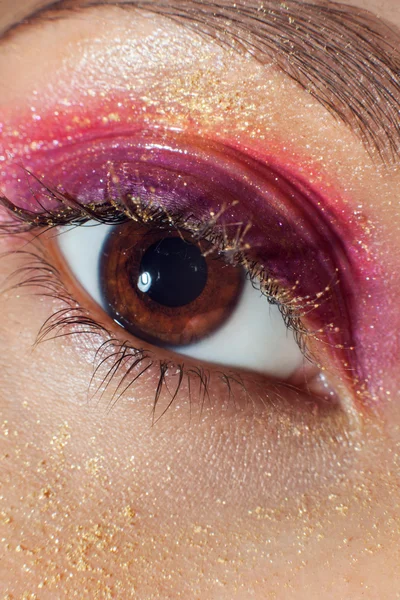 Elegância close-up de belos olhos femininos com cores de tendência de moda de casa da moeda de sombra de olho e delineador. Macro do rosto de uma mulher bonita com maquiagem. Cosméticos, beleza e maquiagem — Fotografia de Stock