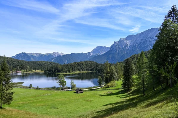 Lake Lautersee Mittenwald Karwendel Mountains Sunny Day — Stock Photo, Image