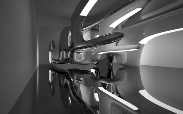 Abstraktes Interieur mit schwarzer Hochglanzskulptur — Stockfoto