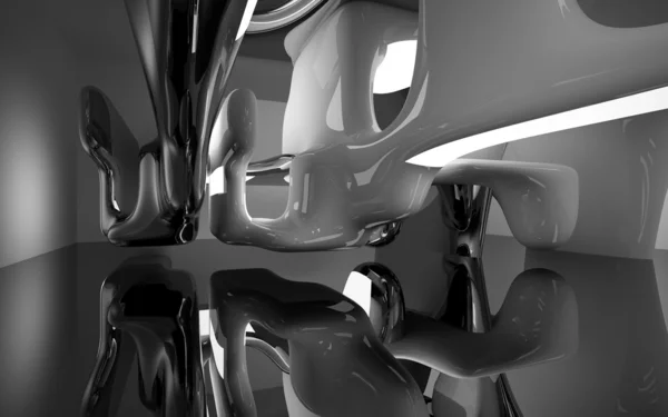 Абстрактный интерьер с глянцевой черной скульптурой — стоковое фото