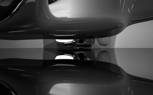 Abstracte interieur met glanzende zwarte beeldhouwkunst — Stockfoto