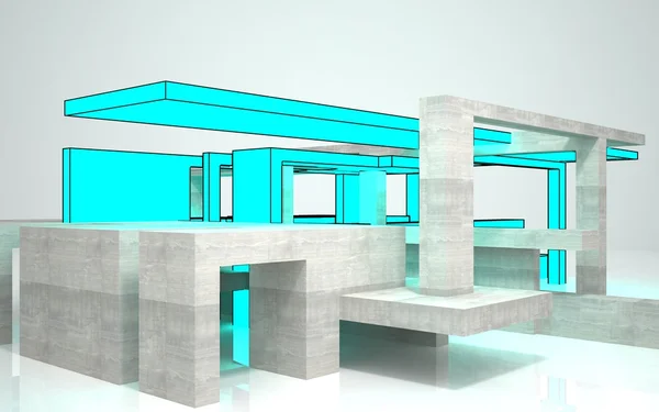 Abstracte concrete architectuur met gloeiende grafische elementen — Stockfoto