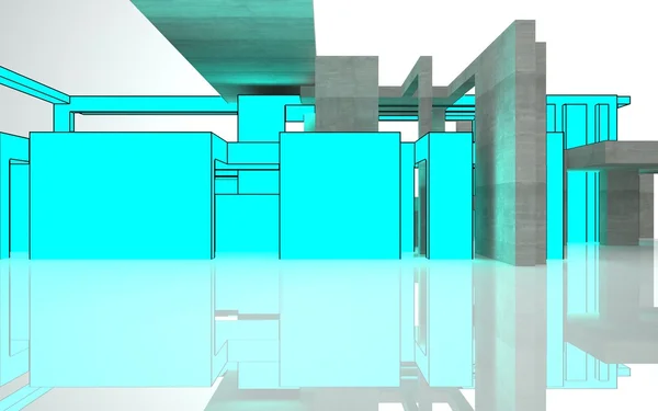 Абстрактная бетонная архитектура с светящимися графическими элементами — стоковое фото