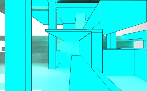 Arquitectura de hormigón abstracta con elementos gráficos brillantes — Foto de Stock