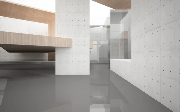Interior abstrato de madeira, vidro e concreto — Fotografia de Stock