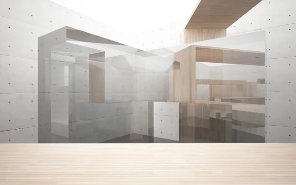 Abstract interior of wood, glass and concrete — Stock Photo, Image