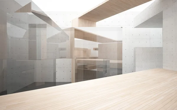 Abstract interior of wood, glass and concrete — Stock Photo, Image