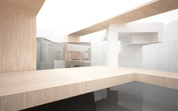 Абстрактный интерьер из дерева, стекла и бетона — стоковое фото