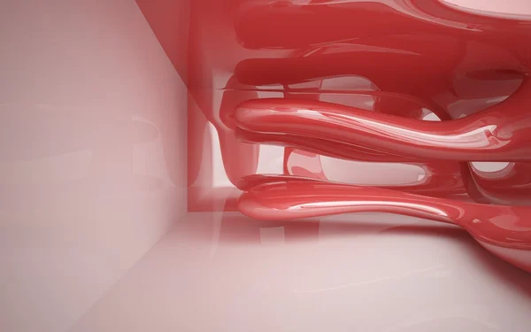 Abstraktes Interieur mit rot glänzender Skulptur — Stockfoto