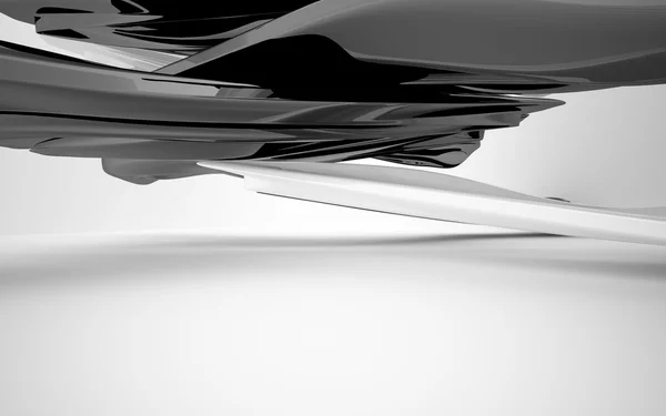 Abstract interior with glossy black sculpture — Stock Photo, Image