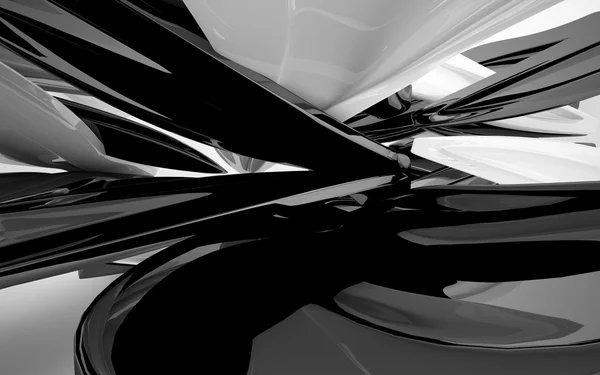 Абстрактный интерьер с глянцевой черной скульптурой — стоковое фото