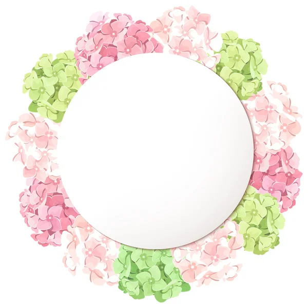 Vector card with pink and green hydrangea flowers. Eps-10. — Stock Vector