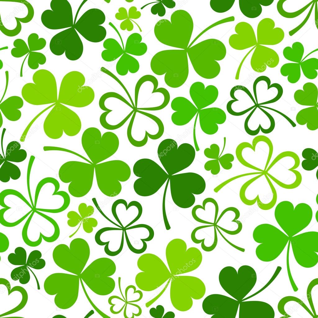 St. Patrick's day seamless pattern with green shamrock. Vector illustration.