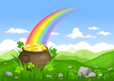St. Patrick'ın gün İrlandalı yatay, pot altın ve gökkuşağı. Vektör eps-10.