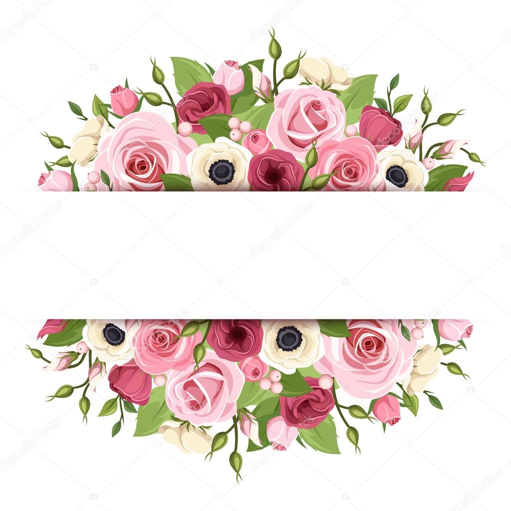 Background with pink, red and white flowers. Vector eps-10.