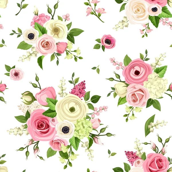 Бесшовный узор с розовыми и белыми цветками. векторная иллюстрация. — стоковый вектор