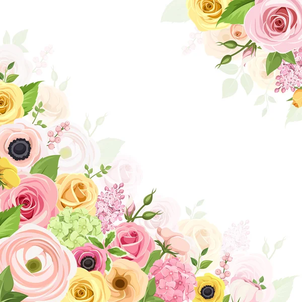 Bakgrund med rosa, orange och gula blommor. Vektor illustration. — Stock vektor