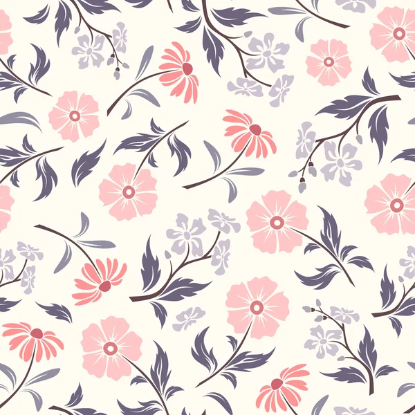 Nahtloses Muster mit rosa und lila Blüten. Vektorillustration. — Stockvektor