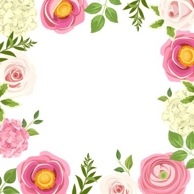 Pembe çiçekli çerçeve. Vektör çizim.