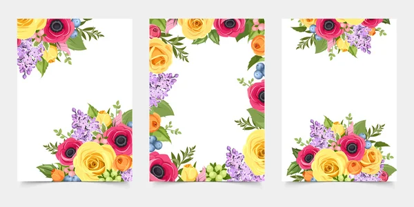 Set of flyers with colorful flowers. Vector illustration. — Stock Vector