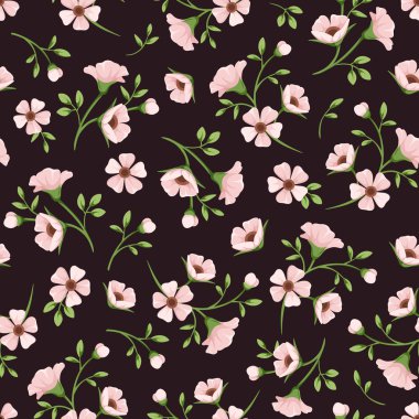 Koyu mor arka plan üzerinde pembe çiçekler ile Seamless modeli. Vektör çizim.