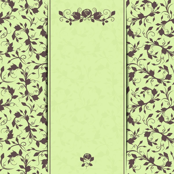 Tarjeta de invitación verde y marrón con patrón floral. Vector eps-10 . — Archivo Imágenes Vectoriales