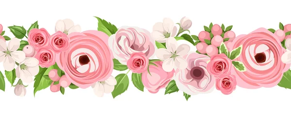 Horizontal seamless background with pink flowers. Vector illustration. — Stock Vector