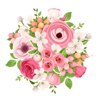 Kırmızı ve pembe çiçekler buket. Vektör çizim.