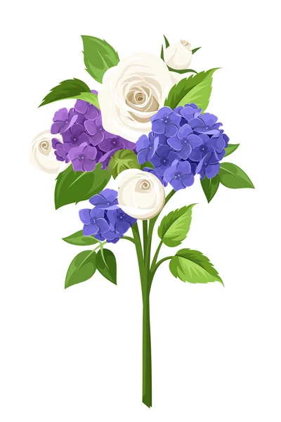 Kék, lila és fehér virágok csokor. Vektoros illusztráció. — Stock Vector