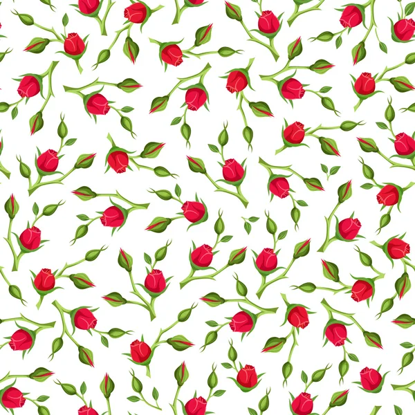 Seamless pattern with red rose buds. Vector illustration. — Stock Vector