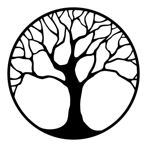 La silueta negra del árbol en el círculo. Ilustración vectorial . — Vector de stock