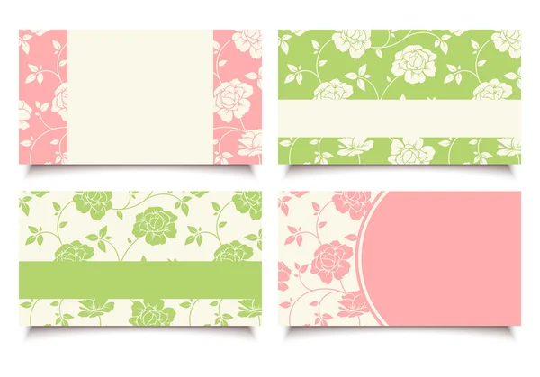 Cartes de visite avec motif floral rose et vert. Vecteur eps-10 . — Image vectorielle