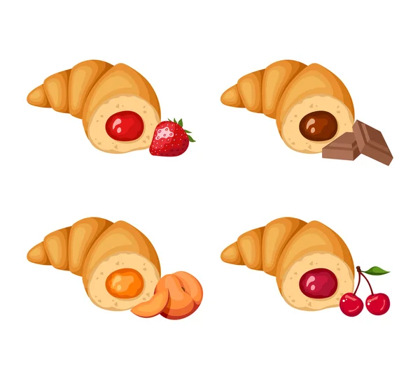 Set di quattro croissant. Illustrazione vettoriale . — Vettoriale Stock