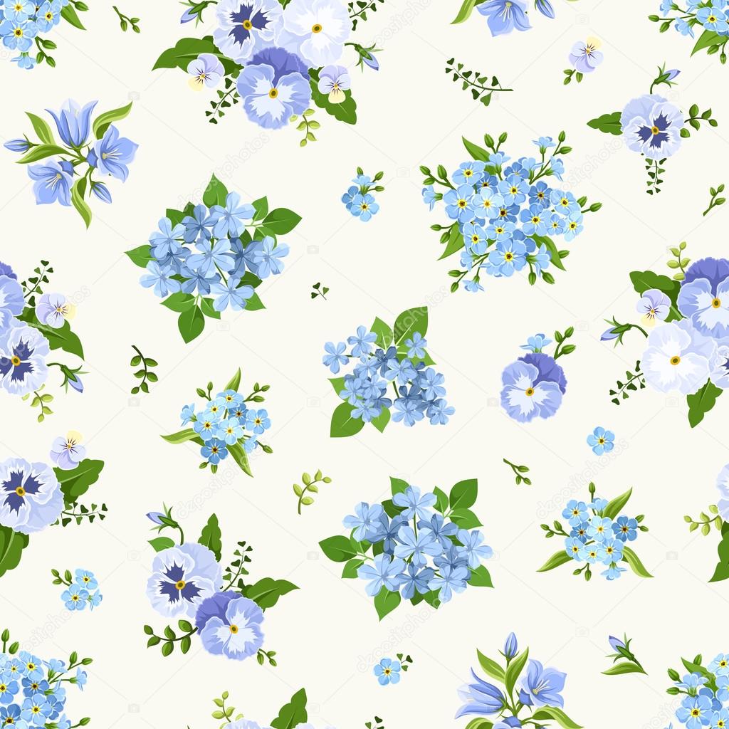 Seamless pattern with blue flowers. Vector illustration.