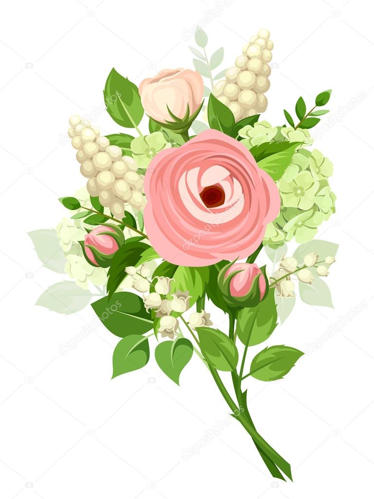 Bouquet of pink and white flowers. Vector illustration.