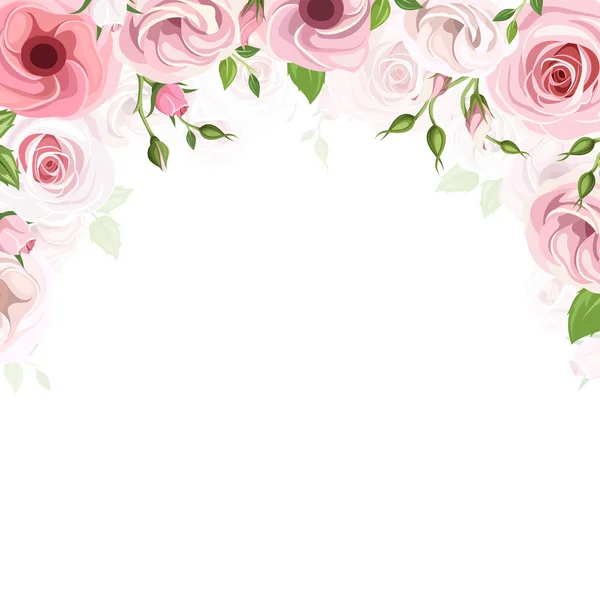 Background with pink roses and lisianthus flowers. Vector illustration. — Stock Vector