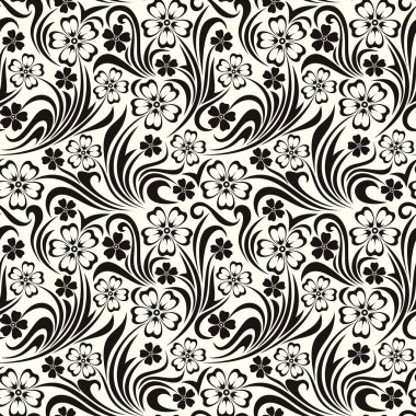 Dikişsiz siyah-beyaz çiçek desenli. vektör çizim.