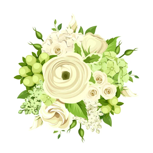 Bouquet aux fleurs blanches et vertes. Illustration vectorielle . — Image vectorielle