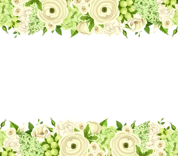 Fundo sem costura horizontal com flores brancas e verdes. Ilustração vetorial . — Vetor de Stock
