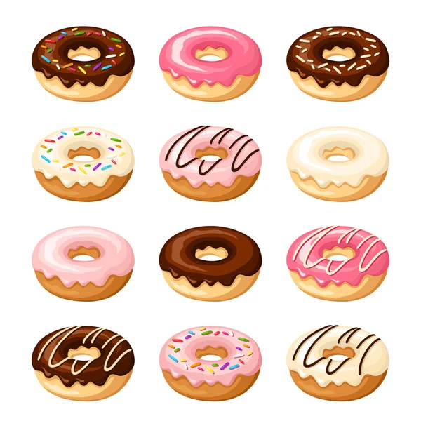 Set of colorful donuts. Vector illustration. — Stock Vector