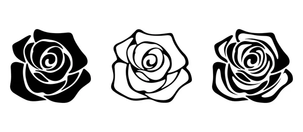 Conjunto de tres siluetas negras de rosas. ilustraciones vectoriales . — Vector de stock