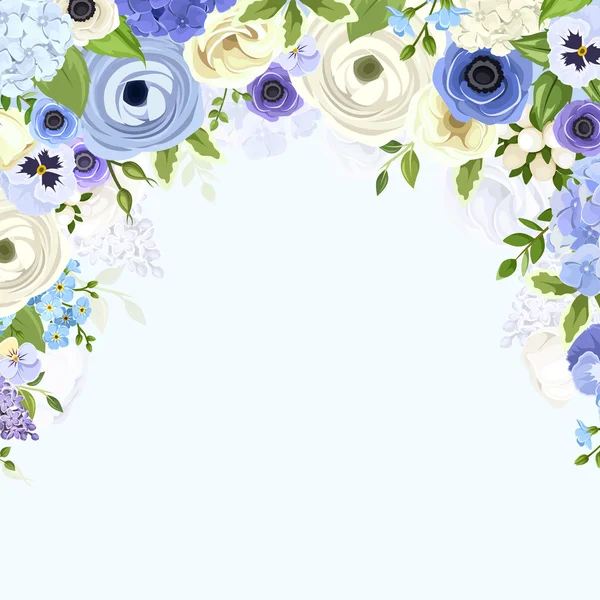 Fondo con flores azules y blancas. Ilustración vectorial . — Archivo Imágenes Vectoriales